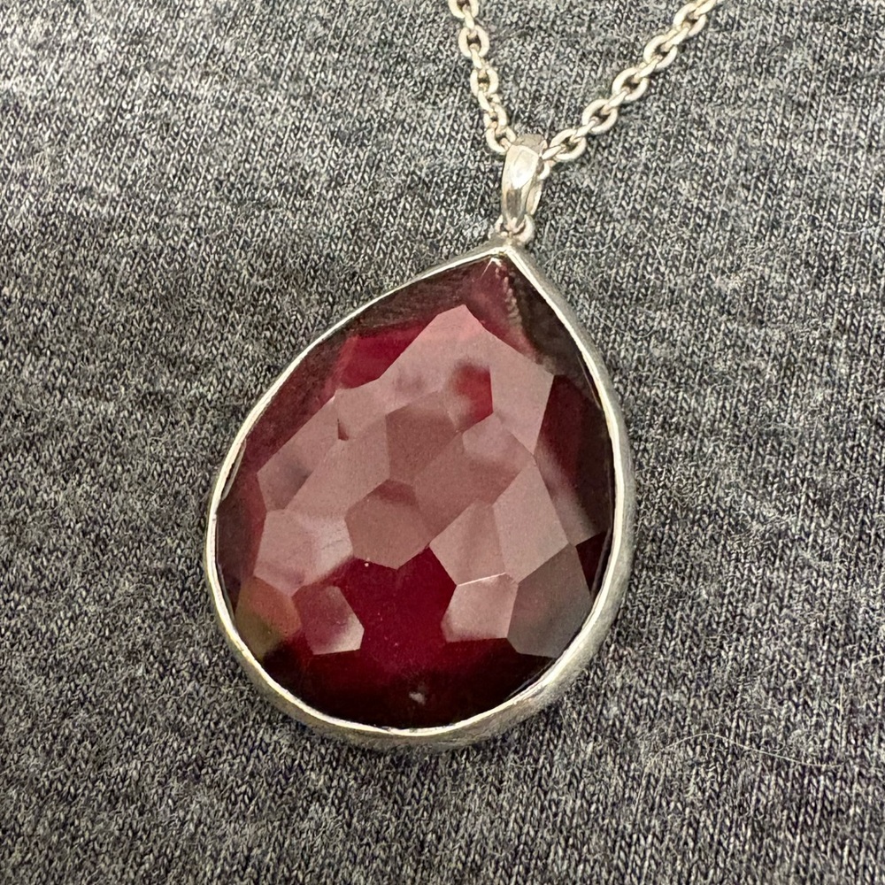 Large Ippolita Cranberry Colored MOP Teardrop Necklace - Picture 9 of 11